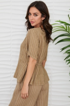 Textured Stripe Linen Scoop Neck Peplum Top