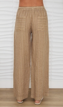 Textured Stripe Linen Wide Leg Pleated Pants with Drawstring