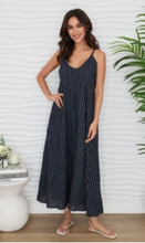 Textured Stripe Spaghetti Maxi DressW/ Pockers