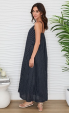 Textured Stripe Spaghetti Maxi DressW/ Pockers