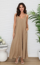 Textured Stripe Spaghetti Maxi DressW/ Pockers