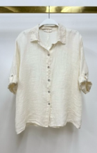 Button Down Roll Tab Sleeve Linen Top