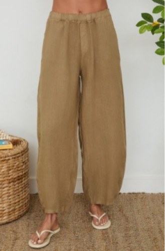 Linen Relaxed Fit Elastic Waistband Pants w/ Pockets