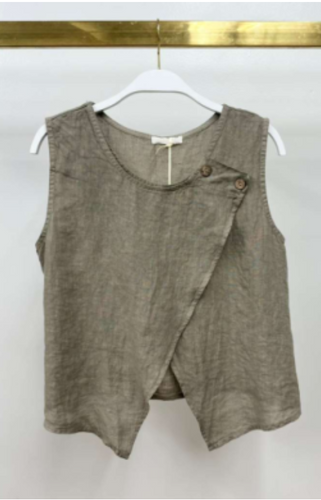 Linen Asymmetrical Button Detail Sleeveless