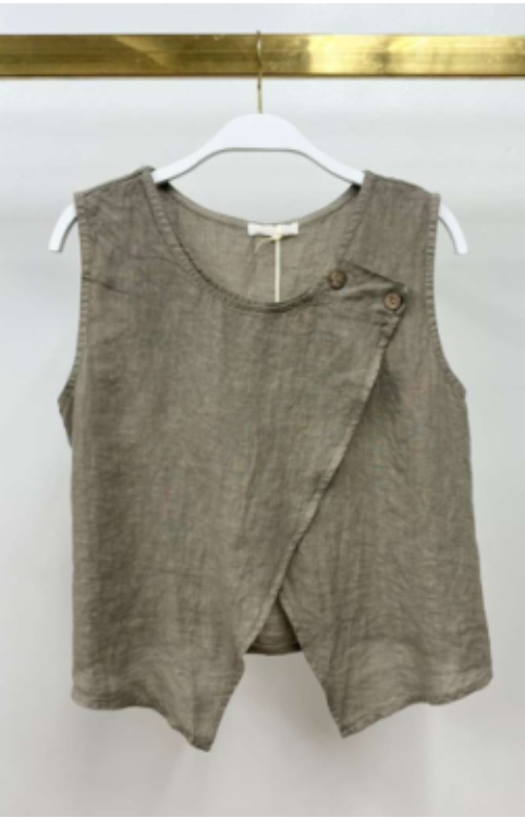 Linen Asymmetrical Button Detail Sleeveless