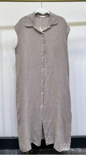Long Crinkle Linen Sleeveless Shirt Dress