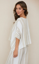 Stripe V Neck Linen Dolman Sleeve Crop Top