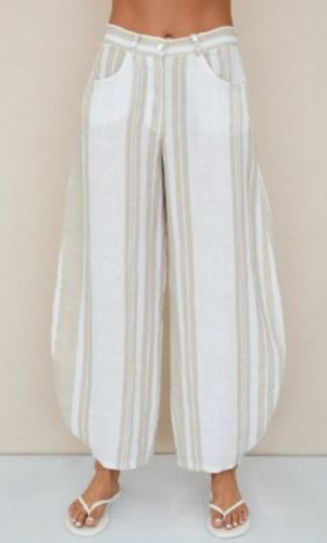 Stripe Linen Cinched Hem Pants