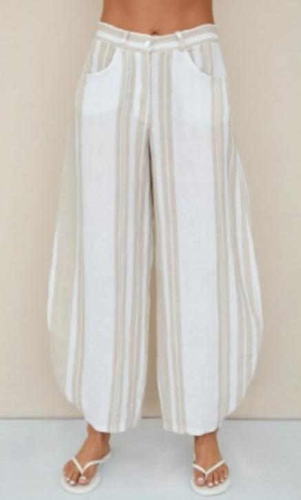 Stripe Linen Cinched Hem Pants
