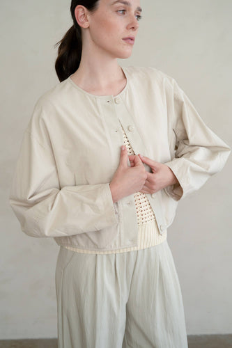 MODERN ROUND NECK BUTTON FRONT JACKET